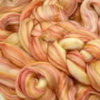 Merino Silk Luxe Tonal Designer Blend. Superfine Merino, Mulberry Silk, Tussah Silk. Top Roving for Spinning or Felting. Golden Flame 4oz