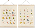 HRQKO Alphabet Numbers Poster Hanger Frame Set of 2, Nursery Wall Decor, Boho ABC Poster Wall Art with Wooden Frames, Cute Alphabet Banner Wall Hanging Decor for Toddlers Room Playroom, 12x16 Inch