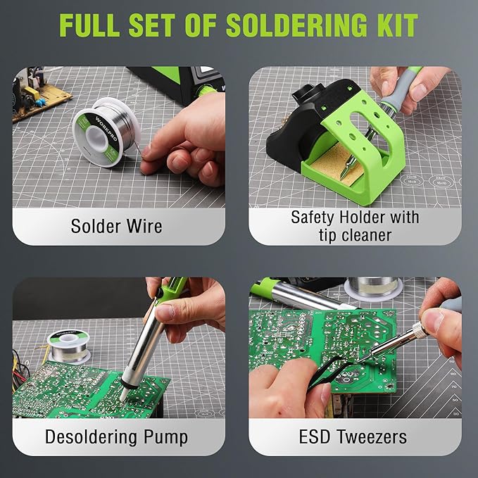 WORKPRO Soldering Station, 60W Soldering Iron Kit with Digital Display and 5 Extra Iron Tips, Precision Temperature Control Solder Station for Electronic Repair, DIY Enthusiasts