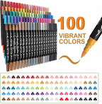 TOSAHRE Acrylic Paint Pens Markers 100 Colors Waterproof Dual Tip Acrylic Markers Set with Brush & Fine Tip Coloring Pens for Rock Painting Wood Scrapbook Fabric Glass Ceramic DIY Craft Art Supplies