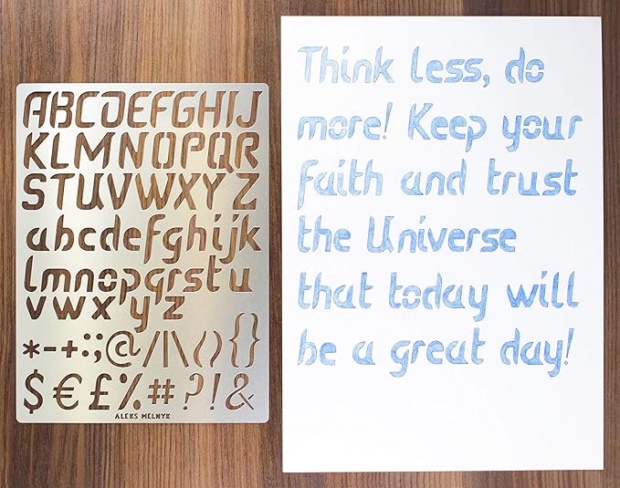 Aleks Melnyk No.44 Pyrography Stencils, Wood Burning 3 PCS Templates, Metal Letters Stencil for Engraving Wood and Patterns, Alphabet and Number, Lettering, Letting, Stainless Steel