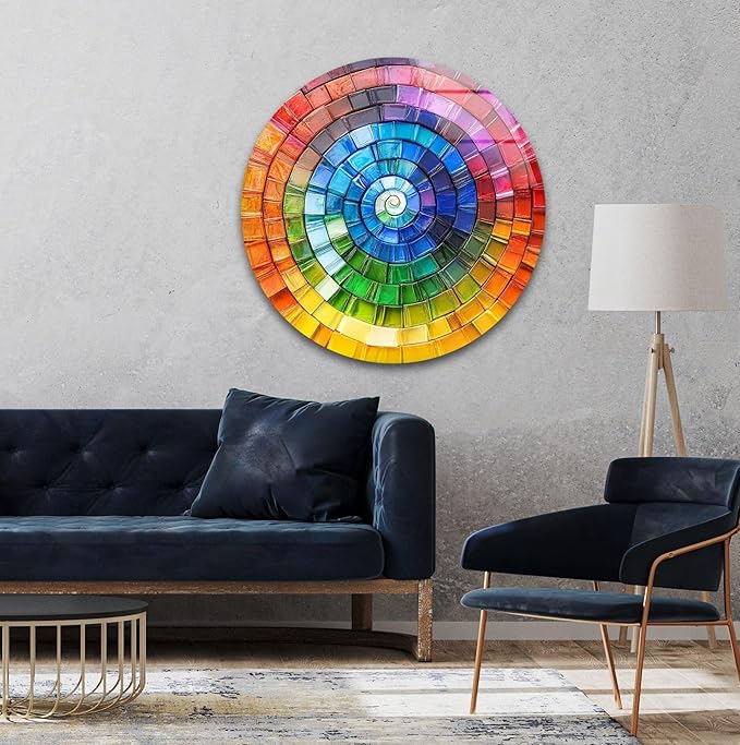 My Photostation.com 15.8''(40cm) Diameter Radiant Spiral Spectrum Round Glass Wall Art Tempered Glass Printing Wall Decor Large Wall Art Wall Hangings