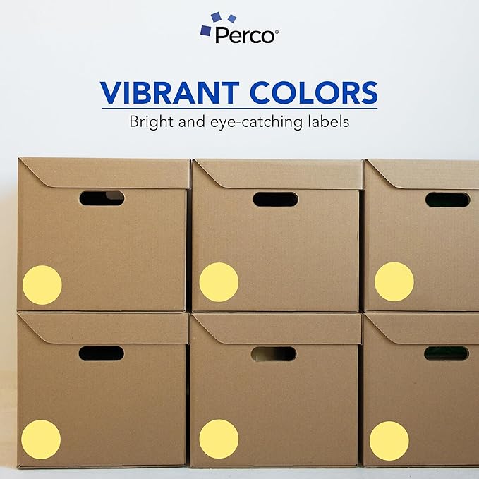 Perco Gold 3-Inch Round Circle Dot Sticker Labels with Permanent Adhesive for Wedding Invitations - 500 Labels per Roll - Vibrant Colors, Strong Adhesion - Made in USA