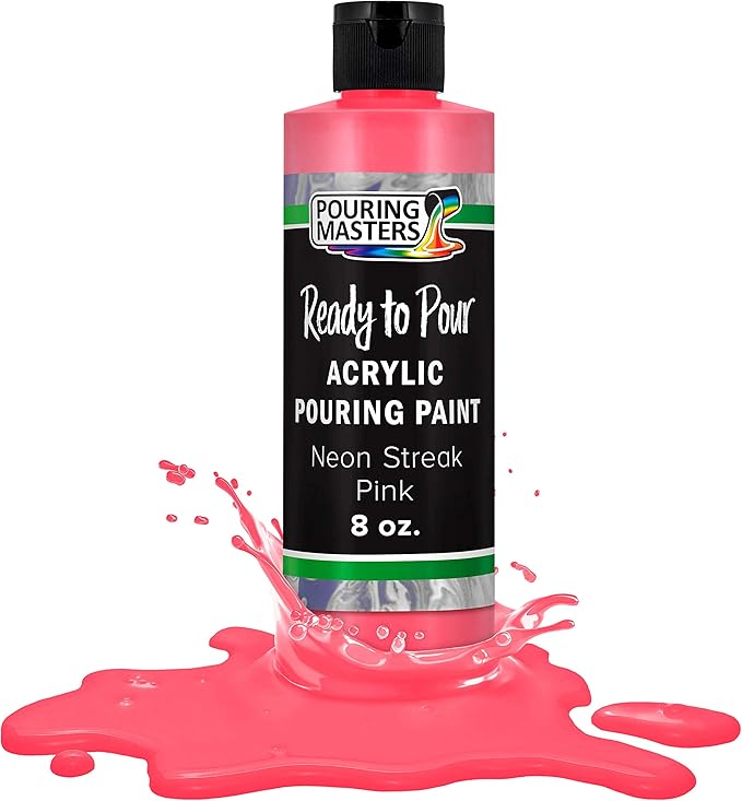Pouring Masters Neon Streak Pink Ready to Pour Acrylic Pouring Paint - Premium 8-Ounce Pre-Mixed Fluid Acrylic Paint - Fluid Art Supplies for Canvas, Wood, Paper, Tile & Rocks