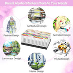 Banral 262 Colors Dual Tip Alcohol Based Markers, Twin Sketch Art Marker Set for Artists Adult Coloring Drawing Sketching Card Making Illustration, Premium Brush Pens with Case