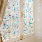 Donox Decorative Window Privacy Film, 3D Floral Stained Glass Window Film Static Cling Rainbow Privacy Sticker for Glass Door Heat Control Anti UV, No Adhesive (Magnolia,35.4 x 157.4 inches)