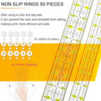 Quilting Ruler, Sewing Ruler, 8 Pack, Acrylic Quilting Templates(6"x17", 3"x17", 2"x16", 1.5"x12", 1"x12", 1"x6", 8"x3"), Non Slip Rings 25 Pieces, Sewing and Quilting Supplies - Clear/Yellow