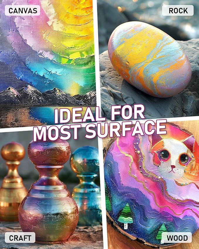 Nicpro 20 Colors Iridescent Acrylic Paint, 8.45oz / 250ml Large Bulk Metallic Acrylic Paint,Color Shifting & Non-Toxic Art Painting Supplies For Canvas Fabric Rock Wood with Paint Knife Color Wheel
