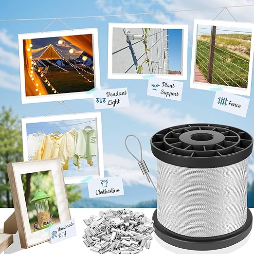 316 Stainless Steel Cable, 400FT 1/32IN Wire Rope with 100Pcs Aluminum Sleeves Stops, for String Lights Hanging, Clotheslines, Trellis Wire