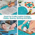 Headley Tools 10"x10" Round Rotating Cutting Mat, Self Healing Mat with 360-Degree Rotation & Anti-Slip Base, Sewing Board Cutting Mat Perfect for Fabric Quilting Leather Hobby Project, Turquoise