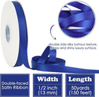 HUIHUANG Royal Blue Ribbon 1/2 inch X 50 Yards Continuous, Double-Faced Satin Ribbon for Gift Wrapping, Bows, DIY Crafts, Flower Bouquet, Independence Day Decoration