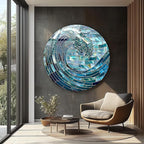 My Photostation.com 10''(25cm) Diameter Ocean Wave in Blue Mosaic Round Glass Wall Art Tempered Glass Printing Wall Decor Large Wall Art Wall Hangings