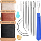 KAQRHFT Upholstery Repair Kit and Upholstery Needle, 0.55mm 98 Yard Waxed Thread with 8 Pcs Heavy Duty Leather Needles for Hand Stitching, Canvas & Quilting - Round Waxed Cord- Black/Brown/Beige