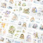 4Pcs Girl Pre-Cut Sticker Books, PET and Washi Designs for Scrapbooking, Journaling Supplies, Junk Journal Ephemera, Includes Organizer