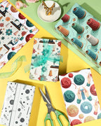 Pineraap 12 Sheets Sewing Theme Wrapping Paper, Vintage Sewing Machine, Button, Yarn Printed Gift Wrap Folded Flat Craft Paper for Sewing Lovers, Seamstress, Women, Mom, Grandma, 19.7 x 27.6 Inch