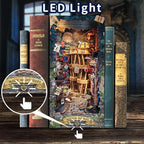DIY Book Nook Kit,Dollhouse Booknook Bookshelf Insert Decor,3D Wooden Puzzles with LED Dust Cover,Book Nook Miniature Kit,Birthday Halloween Home Decor for Teen Adult-Magic Night Alley