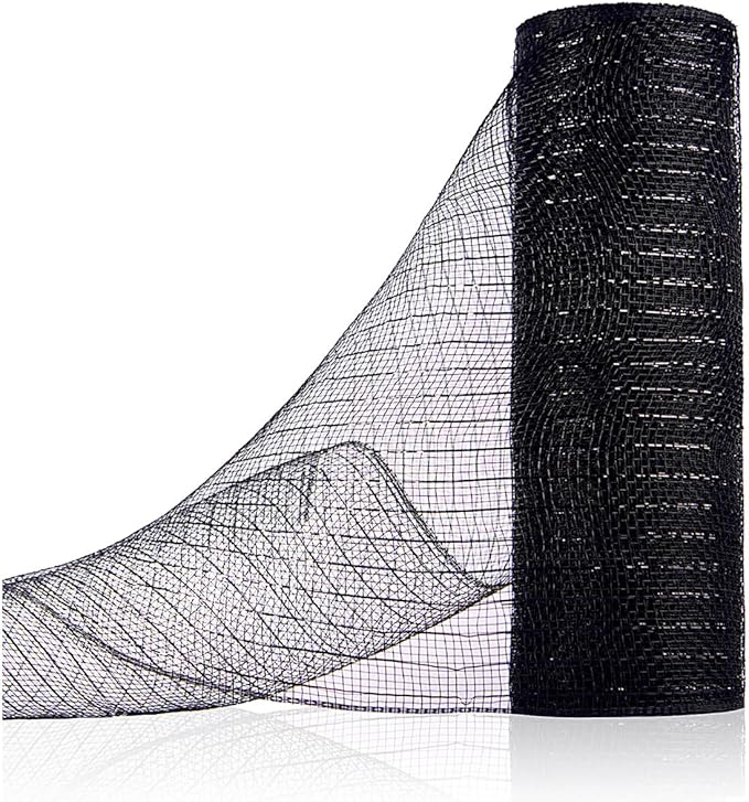 Anivia Deco Mesh Ribbon, 10inch x 30 Feet Each Roll Metallic Foil Mesh Ribbon for Wreaths Swags, Holloween, and Christmas Tree Decoration (Black)