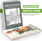 Soucolor 9" x 12" Sketch Book, Back to School Supplies, 1-Pack 100 Sheets Spiral Bound Art Sketchbook, Acid Free (68lb/100gsm) Artist Drawing Book Paper Painting Sketching Pad, College Essentials