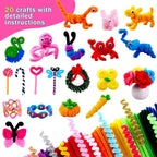 800pcs Pipe Cleaners Crafts Kit, 30 Colors Pipe Cleaners Bulk with 20 Designs Instruction Book, Colorful Chenille Stems for Animal Flower Creative Projects DIY, Arts and Crafts for Kids Ages 4-12