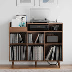 Cozy Castle Large Record Player Stand, Vinyl Storage Cabinet Mid Century Modern Turntable Stand Media Console Table Open Shelf Cube CD Album Holder Organizer for Living Room, Office, Brown