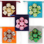 CiaraQ Polyhedral Dice Set, 5 Colors with 5 Decorative Pouches, 7 Pieces per Set, Fantasy RPG Gaming Dice/DND Dice/Role Playing Dice, Easter Themed