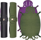 SIQUK 2 Pieces Octopus Dice Rolling Tray PU Leather Dice Mat Folding Scroll Dices Holder Trays for D&D RPG Games (Dark Green, Violet)