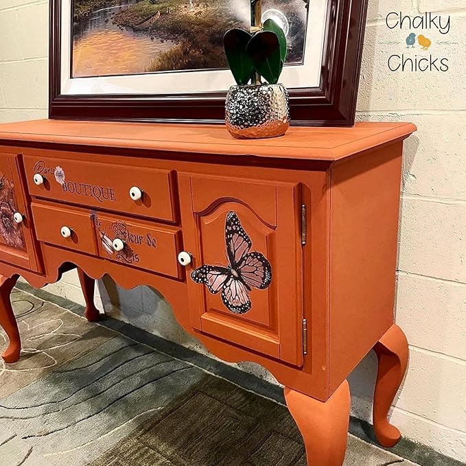 Chalky Chicks All-in-One Chalk Paint for Furniture or Cabinet - 32 Fl Oz - Matte Finish Pumpkin Pie Orange for Metal, Wood Furniture Paint - No Sanding All-in-One for Home Decor & Crafts, USA Made