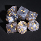 7-Die DND Dice Set Polyhedral Dice Set with a Leather Dice Bag, D&D Dice Set for RPG Table Games (Transparent Black Mix White)