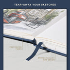 Beechmore Books Square Sketchbook – 8x8 Premium Vegan Leather Bound Large Sketch Book Hardcover with 156 Thick 160gsm Perforated Ivory Pages, Blank Sketch Pad, Gift Boxed Back Pocket, Ribbon Bookmark
