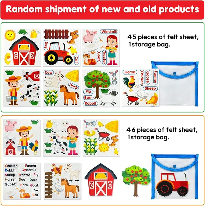 Felt Flannel Board Story Pieces for Toddlers Preschool, Kids Interactive Storytelling Teaching Play Kits with Words Felt Pieces (New Farm)