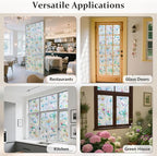 Donox Decorative Window Privacy Film, 3D Floral Stained Glass Window Film Static Cling Rainbow Privacy Sticker for Glass Door Heat Control Anti UV, No Adhesive (Magnolia,17.5 x 78.7 inches)