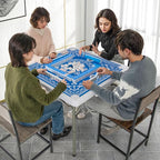 Giantex Folding Mahjong Table, 35" Square Card Table with Cup Holders, Removable Noise Reduction Mat, HDPE Tabletop, 4-Player Portable Domino Tables for Poker Blackjack Board Game (Blue)
