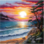 Xinpinzhou Seaside Landscape 11ct Cross Stitch Kits, 11 CT Funny Pre Printed Counted Stamped Cross Stitch Embroidery Needlepoint Patterns Kits for Beginners Adults Crossstitch 40x40 cm
