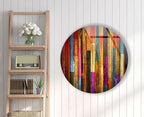 My Photostation.com 31.5''(80cm) Diameter Colorful Wood Pattern Round Glass Wall Art Tempered Glass Printing Wall Decor Large Wall Art Wall Hangings