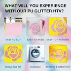 HTVRONT Pink Glitter HTV Heat Transfer Vinyl Rolls - 10" x 8ft Pink Glitter HTV Vinyl for Shirts, Glitter Iron on Vinyl for All Cutter Machine - Easy to Cut & Weed for Heat Vinyl Design (Pink)