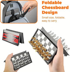 Chess Board Game Set Mini Magnetic Chess Kit Table Game with Folding Case 5'' Portable 3 in 1 Chess Checkers Backgammon Set Travel Game 2 Players