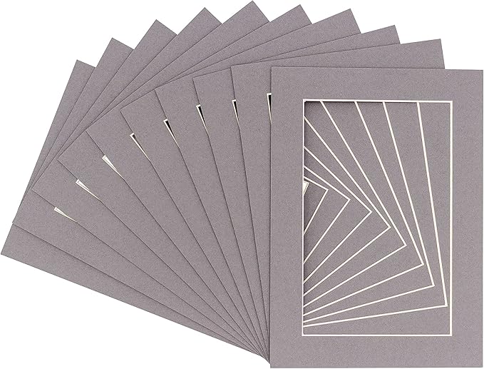 5.5x8.5 Mat for 8.5x11 Frame - Precut Mat Board Acid-Free Charcoal 5.5x8.5 Photo Matte for a 8.5x11 Picture Frame, Premium Matboard for Family Photos, Show Kits, Art, Picture Framing, Pack of 10 Mats