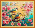 Stamped Cross Stitch Kits - Beach Night Landscape Counted Cross Stitch Kits for Beginners Adults Needlepoint Cross-Stitch Patterns-Little Bird Pink Peach Blossom 16x20 inchs