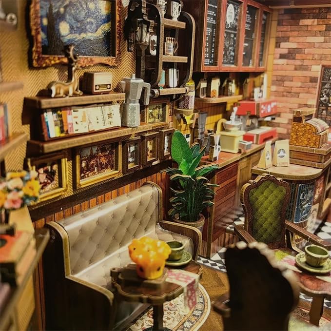 CUTEBEE Book Nook Kit - DIY Miniature House Coffee Shop Dollhouse Kit for Adults and Teens, Booknook Tiny House Bookshelf Decor 3D Wooden Puzzle, Gifts for Family, Friends (Corner Coffee Shop)
