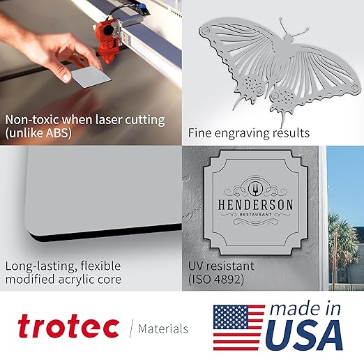 Trotec TroLase Lights | 24"x12"x1/250"(0.1mm thick) | Adhesive-Backed Flexible Laser Engraving Sheet/Film for Decal & Label | Double Color Plastic Sheet for Engraving | Smooth Silver/Black | 10pcs