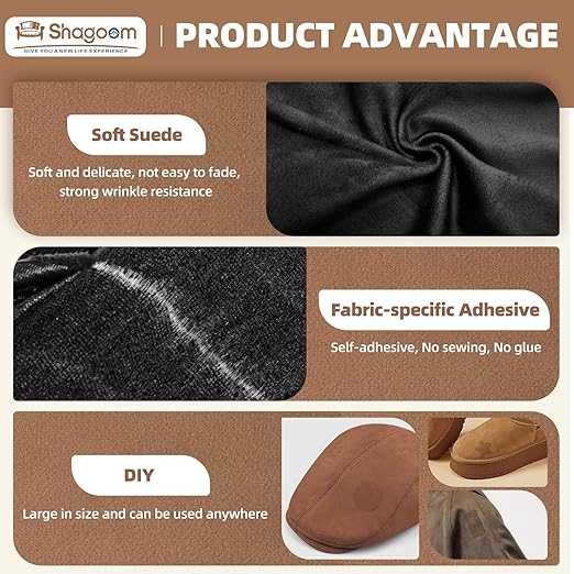 Suede Repair Patch, 17X79 Inch Fabric Large Repair Tape, Self-Adhesive Patches for Furniture, Sofa, Car Interior, Shoes, Hand Bag, Clothing (Coffee, 17X79 Inch)