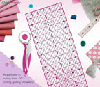 Quilting Ruler 6"x24",Non-Slip Clear Acrylic Sewing Ruler with Easy-to-Read Grid,Pink & Black Grid Design,Perfect for Fabric,Patchwork,Cutting & Sewing Crafts,Durable Tool for Quilting