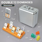 Queensell Mexican Train Dominoes Set with 8 Holders - Wooden Hub and Tiles Holders - Double 12 Tiles with Dots (D12 + 8 Holders)