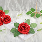 AmyHomie Artificial Flowers Red Rose 50pcs Real Looking Fake Roses w/Stem for DIY Wedding Bouquets Centerpieces Arrangements Party Baby Shower Home Decorations