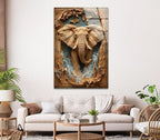 My Photostation.com 14Wx20H'' Elephant Carving Glass Wall Art Tempered Glass Printing Wall Decor Large Wall Art Wall Hangings