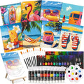 Cholemy 36 Pcs Paint and Sip Kit for Adults 8''x10'' Pre Drawn Canvas for Painting DIY Afro Acrylic Painting Kit Wood Easel Brushes Date Night Bulk for Christmas Party Gifts(Hawaii)