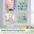 rabbitgoo Rainbow Window Privacy Film Decorative Stained Glass Diamond Pattern Window Sticker with Iridescent Tint Non-Adhesive Static Cling for Home Office Bathroom, Green Leaf 35.4 x 78.7 inch