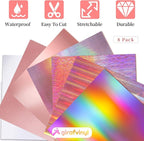 GIRAFVINYL Rose Gold Holographic Vinyl Permanent, Rose Gold Permanent Vinyl 6 Sheets Pink Adhesive Viny1 for DIY Cup, Home, Car Christmas Decorations, 12" x 12"