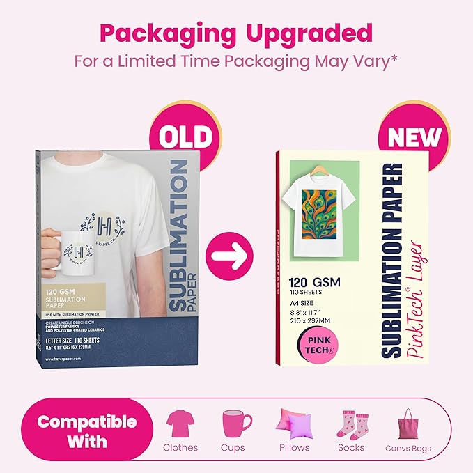 Hayes 110 Sheets Sublimation Paper 8.5x11 Inch Letter Size | 120gsm Heat Transfer Paper for Inkjet Printers | Use on Mugs, T-Shirts, Light Fabrics | Compatible With Sublimation Printers