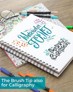 Ohuhu Markers for Adult Coloring Books: 100 Colors Brush Pens Dual Brush Fine Tip Drawing Pens Water-Based Coloring Markers for Calligraphy Bullet Journal with Carrying Case - Maui - Black